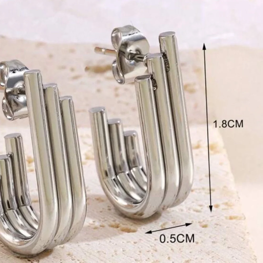 NEW Trendy Stainless Steel Layered Line Geometric Asymmetrical Stud Earrings